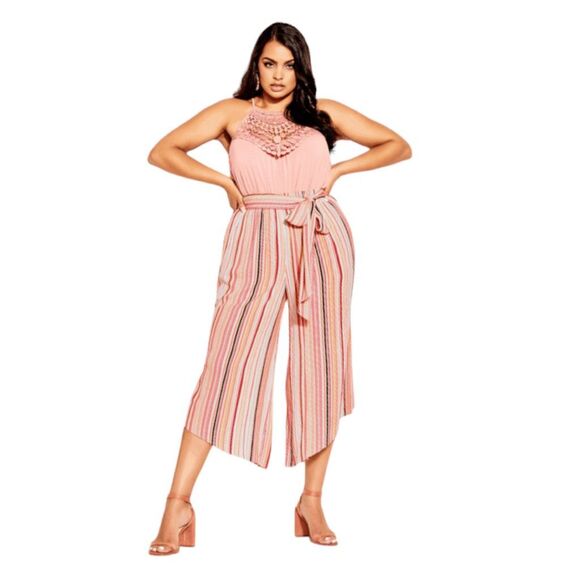 City Chic Takamaka Striped Wide Leg Crop Pants Pink Black Yellow Cream 16 - Picture 1 of 10